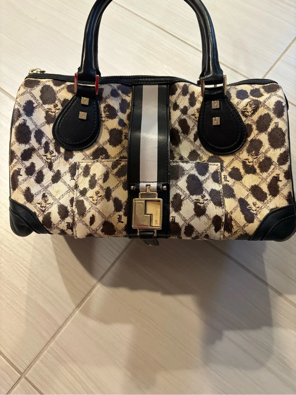 Vintage L.A.M.B. Gwen Stefani Leopard Print Satchel Y2K Black & White Stripe